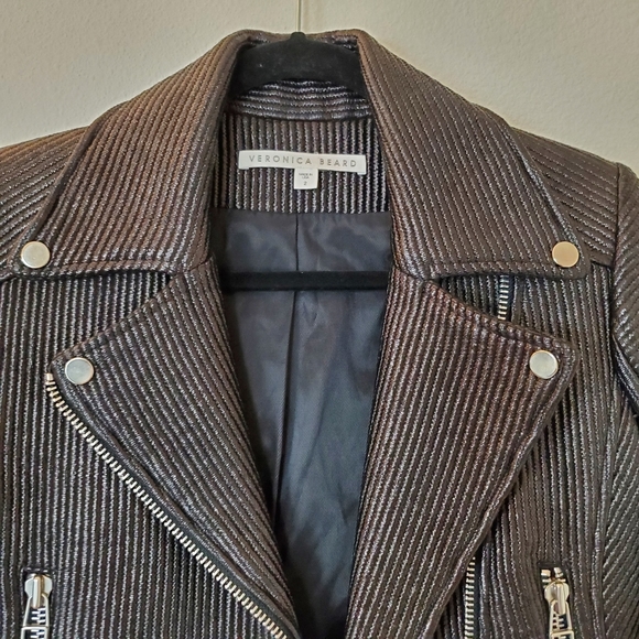 Veronica Beard Metallic Pinstripe Moto Jacket - Size 2 - Picture 6 of 16